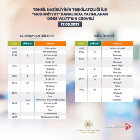 Teledərslərin bu günə olan cədvəli