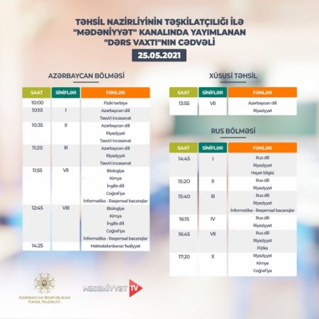Teledərslərin bu günə olan cədvəli